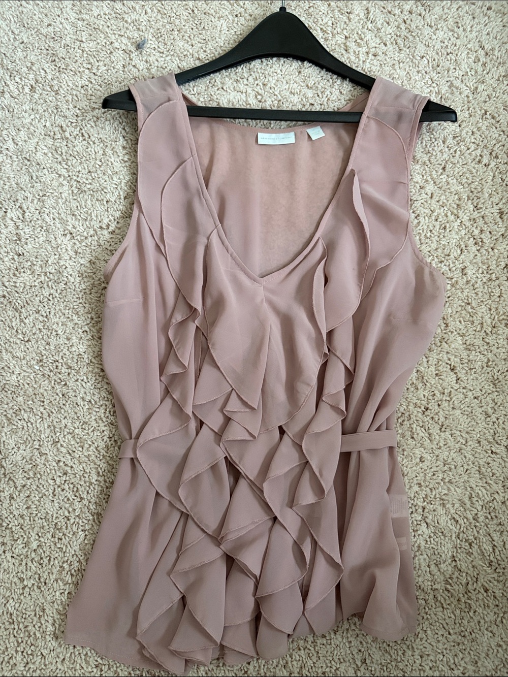 New York & Company Mauve Pink Ruffle Sleeveless Blouse